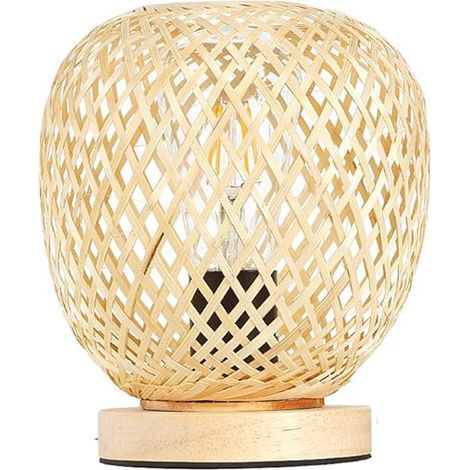 Böhmische E27-Schreibtischlampe, Nachttischlampe aus Bambus und Holz, dimmbare Tischlampe für den Innenbereich mit 1,8 m Kabel, Leselampe für Schlafzimmer, Wohnzimmer, Büro, Bar (Leuchtmittel nicht en (1/5)