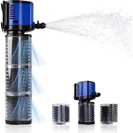 Tararium Pompe submersible 4 en 1 2500 l/h pour 350 à 1100 litres – Pompe silencieuse de bassin et d'aquarium avec filtre éponge, hauteur de refoulement de 2,4 m et protection contre la marche à sec (1/5)