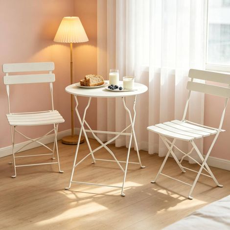 Conjunto de jardín plegable 58x48x80 cm de metal color crema para balcón pequeño – MEUBLIV (1/5)