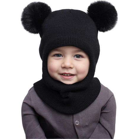 Kinder Wintermütze Sturmhaube winddicht warm für 0.5-6 Jahre Mädchen Jungen Schwarz (1/5)