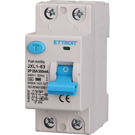 Disjoncteur différentiel pur ETTROIT 2P 25A 300mA 220V-6KA Courbe F - JX3225613