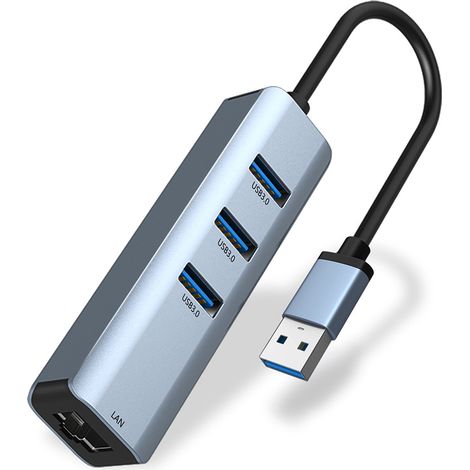Adaptateur USB 3.0 vers Ethernet, hub USB 3.0 à 3 ports avec adaptateur Ethernet Gigabit RJ45 10/100/1000, compatible avec Windows 10, 8.1, Mac OS, Surface Pro, Linux, Chromebook et plus encore. (1/5)