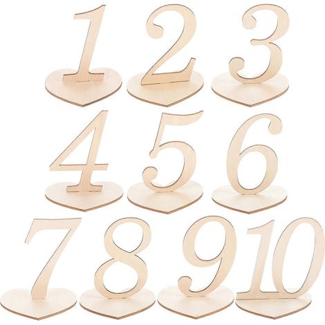Lot de 10 numéros de table en bois pour mariage, réception ou traiteur.-9X8CM-Khaki 1 (1/3)