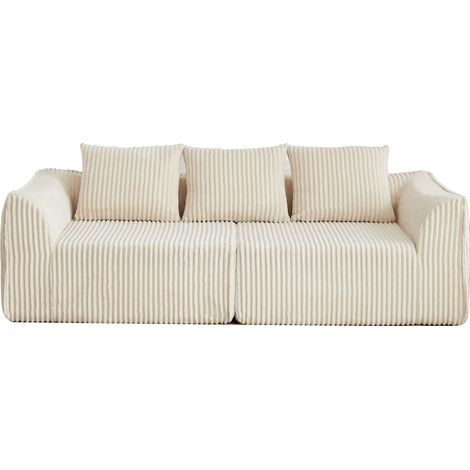 Sofá modular de 235,5 cm en tejido efecto pana beige con 2 cojines MODENUIT (1/5)