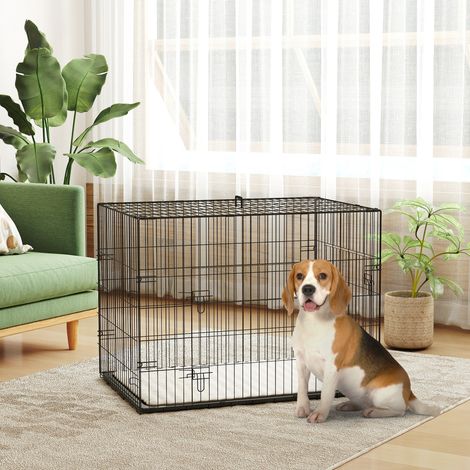 Cage caisse de transport pliante pour chien poignée. plateau amovible. coussin fourni 90 x 57.5 x 62 cm noir
