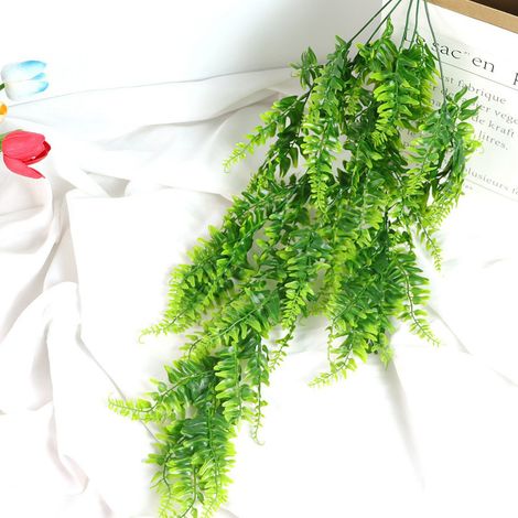 Lot de 2 plantes artificielles suspendues en rotin et herbe persane synthétique, à fixer au mur. (1/5)