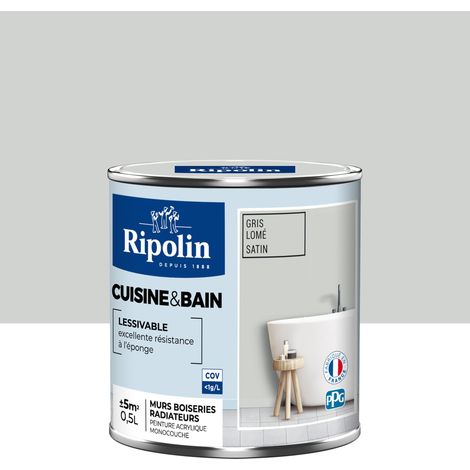 Peinture Murale spéciale Cuisine et Bain - Satin - 0,5L - Gris Lomé - Ripolin (1/5)