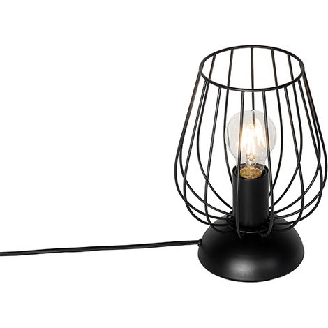QAZQA Moderno Lámpara de mesa moderna negra de alambre - Palica Acero Redonda Adecuado para LED Max. 1 x 15 Watt