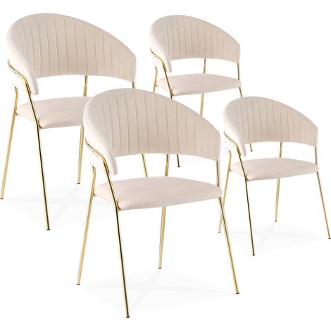 Lot de 4 chaises Margaux velours beige pieds dorés (1/3)