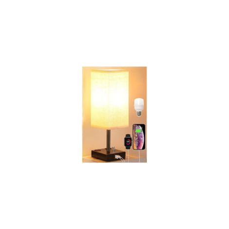 Touch-Nachttischlampe mit 2 USB-Ladeanschlüssen, 3-stufiger Dimmfunktion, Stoffschirm, kunstvollem Eisenfuß, Tischlampe für Wohnzimmer, Schlafzimmer, Hotel (Leuchtmittel enthalten) [Energieklasse - Cr (1/4)