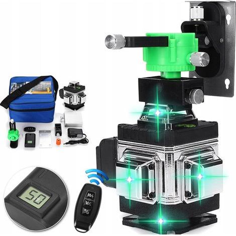 Livella laser 4D, 16 linee, 360°, luce verde, nero/grigio (1/5)