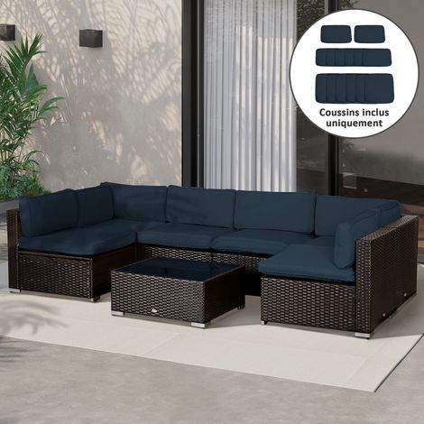 Lot de 14 housses de coussin de rechange pour mobilier de jardin – 6 housses de coussin d'assise, 8 housses de coussin de dossier, bleu (1/5)