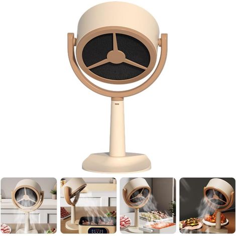Mini ventilateur de cuisine - Ventilateur de bureau - Ventilateur de table - USB - 2 vitesses - Orientable à 125° - Filtre à charbon actif - Beige (1/5)