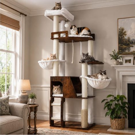 Arbre à Chat Moderne en Bois, Hauteur 167 cm, MPJ111SR (1/5)