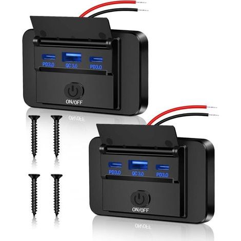 2er-Pack 12V USB-Buchsen für Camping – Wasserdichter Schnellladeadapter mit PD3.0 USB- und QC3.0 USB-C-Stecker für Auto, Wohnmobil, Motorrad und LKW (1/5)