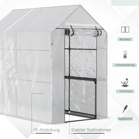 Serre de jardin Outsunny 4 étagères, abri à tomates, châssis froid avec porte, vert, métal, polyéthylène, 120 x 186 x 190 cm
