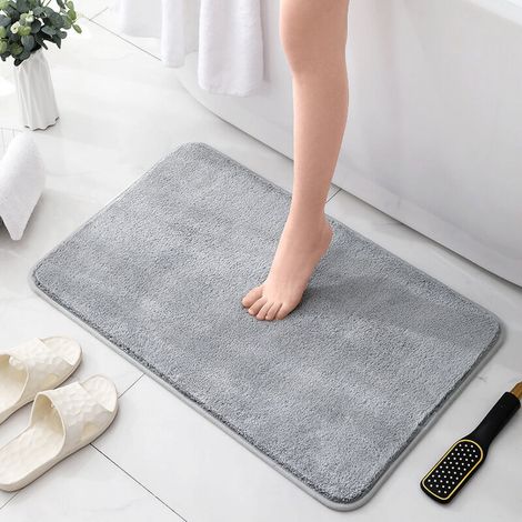 Tapis de douche absorbant antidérapant super épais pour salle de bain machine lavable tapis de sol chenille (gris, 60x90cm) (1/3)