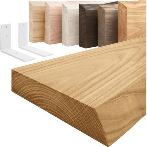 LAMO Manufaktur étagère murale en bois massif, irrégulier, étagère de rangement Basic, bois rustique / équerre blanche 100cm, LW-01-A-003-100LW