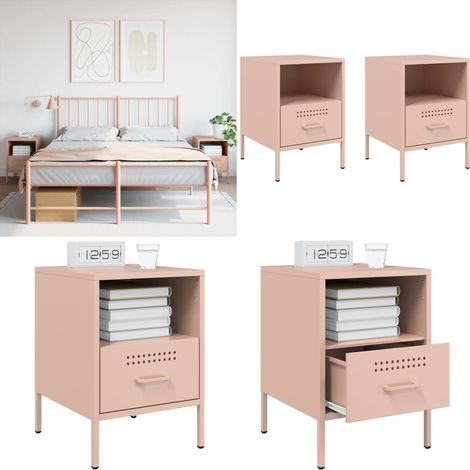 Nachttische 2 Stk. Rosa 36x39x50,5 cm Stahl - Industrielles Design - Nachttisch Rosa - Schreibtischlampe - Wohnzimmerschmuck - Bettzeug - Home & Living