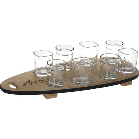 Servier-Set, 8 Gläser mit Holztablett