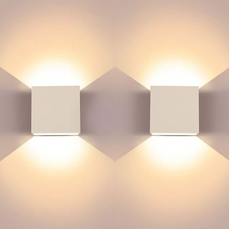 2 Pack Appliques Murales à LED 6W, Applique Murale Carrée Supérieure et Inférieure en Aluminium Moderne Blanc Chaud 3000k, Convient pour le Salon, la Chambre, le Couloir, la salle à Manger [Classe éne (1/5)