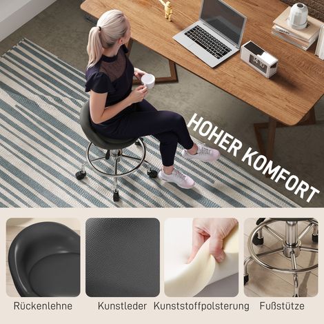 Tabouret de bureau réglable en hauteur 59-75 cm avec dossier, assise pivotante 360°, noir (1/4)