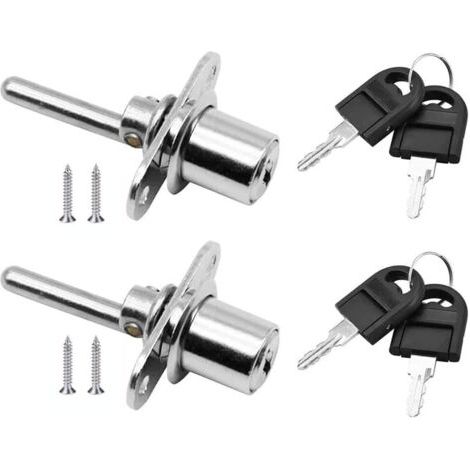 2 Pièces Serrure à Tiroir avec Clé pour Meubles Serrure à Piston pour Classeurs Armoire Vitrine, Diamètre 16 mm, Longueur 61 mm (Argent)