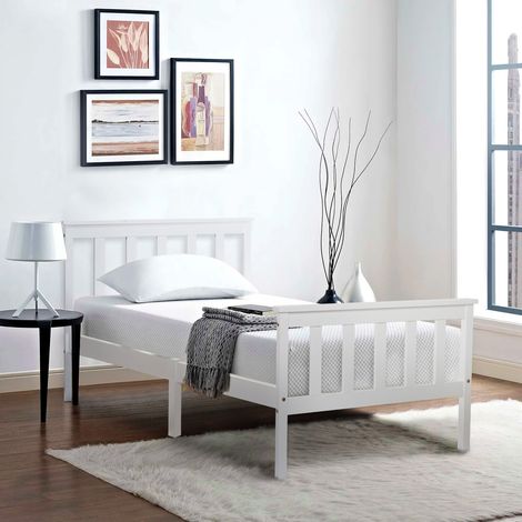 Lit simple 90x200cm cadre en bois massif stable design minimaliste bois blanc (Sans matelas) (1/5)