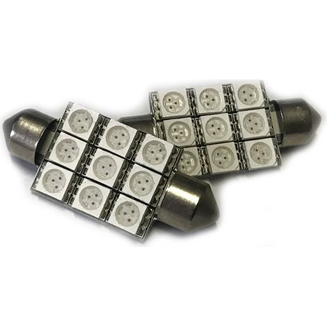 Coppia 2 Lampade Led T11 C5W Siluro 40mm Con 9 Smd 5050 Colore Rosso 12V 2W