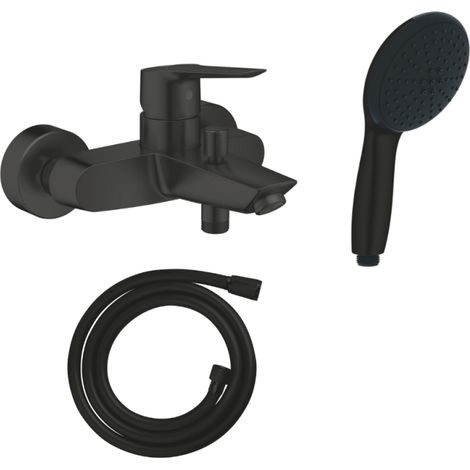 Mitigeur bain douche mécanique GROHE Start 2021 noir mat + Douchette 2 jets Vitalio GROHE Start 110 + Flexible
