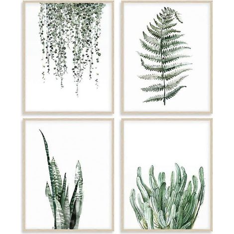 Ensemble de 4 estampes botaniques, format 8x10 pouces (20x25 cm), sans cadre, peinture de plantes, affiche botanique murale (Option 1)