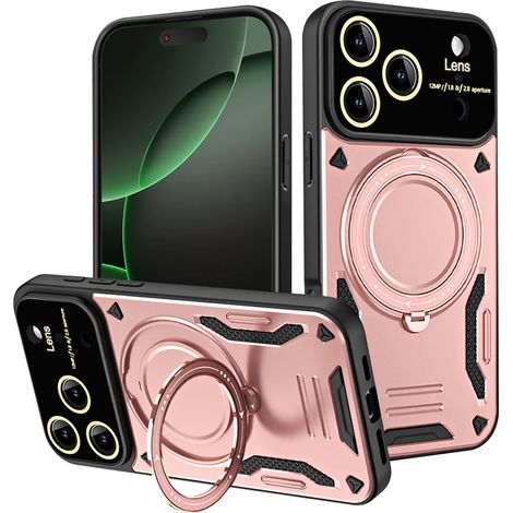 (Or rose, iPhone 17) Coque de téléphone magnétique rotative à 360° antichoc avec protection pour objectif et caméra (1/4)