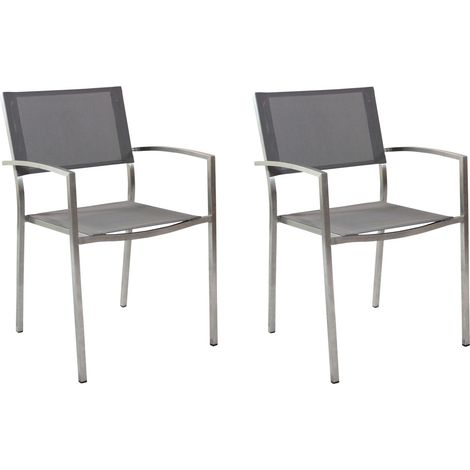 Set aus zwei stapelbaren Stühlen 53x55x84 cm aus grauem Edelstahl mit Armlehnen - Marche (1/5)