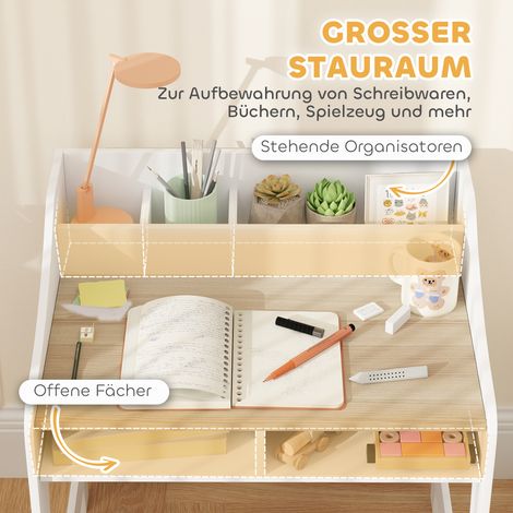 Bureau enfant avec rangement, étagères ouvertes, chaise, 3-8 ans, bois (1/5)