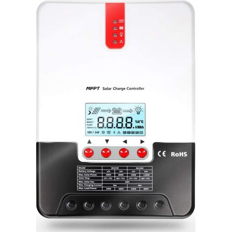 40A MPPT Régulateur de Charge Solaire 12V/24V Contrôleur de Charge de Solaire avec Écran LCD avec 12V/24V Identification Automatique de la Tension du Système - ML2440A (1/5)