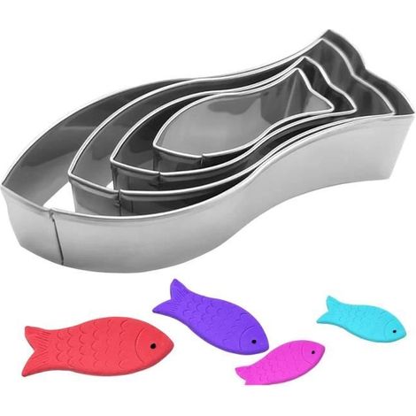 Emporte-pièces - Inox - Lot de 4 - Forme de poisson - Durable - Facile à utiliser (1/4)