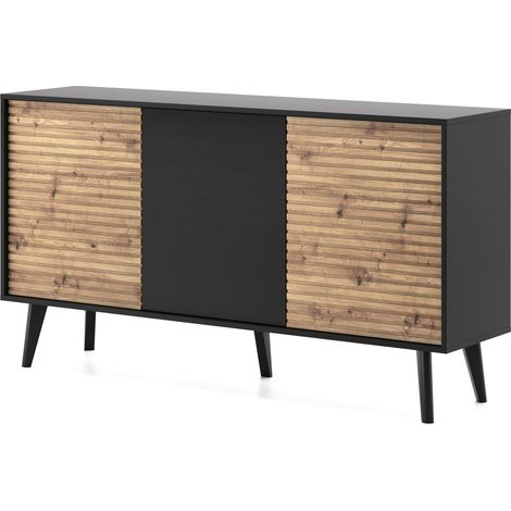 Cassettiera: 3 ante, 6 ripiani, Nero/Rovere Artigianale, 154 x 83 x 39 cm (1/5)