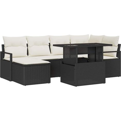 Garden Sofa Set 7 pcs Black and Cream Poly Rattan vidaXL (1/5)
