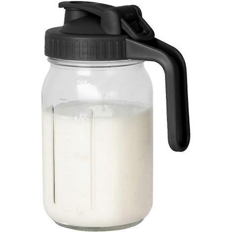 Pichet Mason en verre de 950 ml avec couvercle à clapet et bec verseur - Pichet étanche pour la conservation du lait maternel frais, carafe en verre pour thé glacé infusé à froid, édition 0 (1/5)