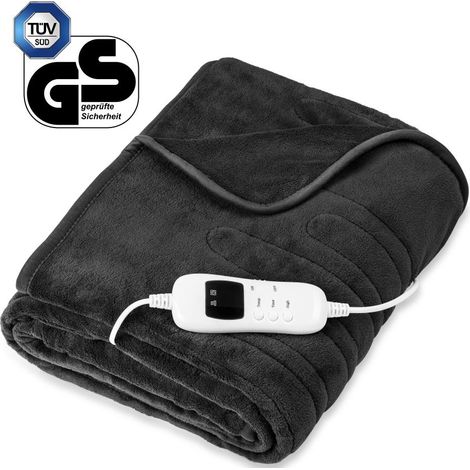 sinnlein Termocoperta Scaldasonno 160x120cm antracite Certificato TÜV SÜD GS Scaldaletto Elettrico con Spegnimento Automatico Coprimaterasso Termico Timer 9 Livelli di Temperatura