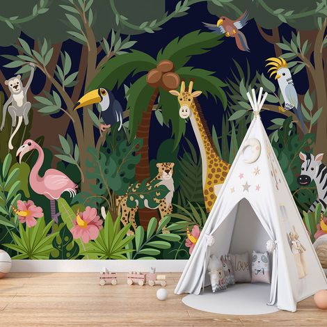 Papier peint panoramique Enfants - Animaux de la Jungle - 130 cm x 87 cm (1/4)