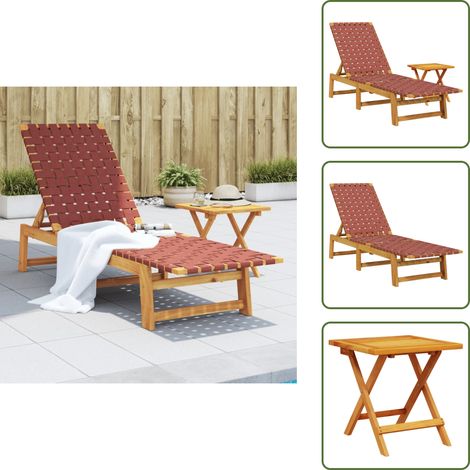 The Living Store Chaises longues avec table rouge bois d'acacia solide et tissu - Chaise longue bois acacia (1/5)