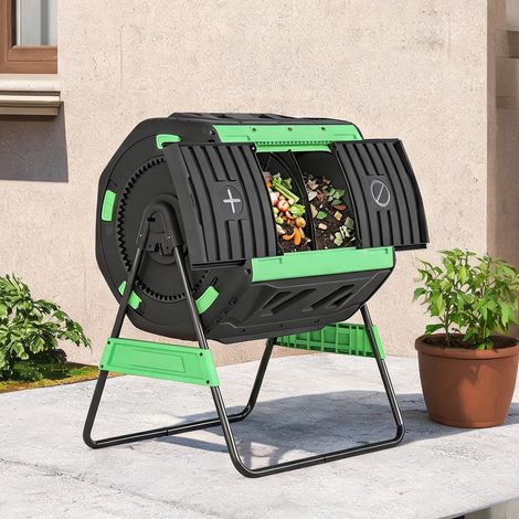 Composteur rotatif 200L double chambre avec 8 trappes d'aération (1/5)