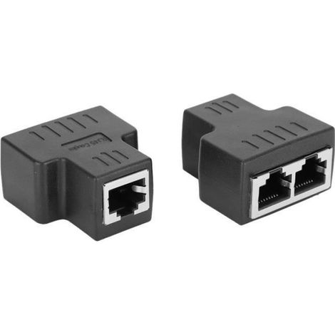 2PCs Adaptateur de Câble Ethernet Répartiteur de Rallonge de Connecteur LAN Interface Femelle RJ45 pour Fil Internet(Noir )-DUO (1/4)