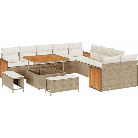 Ensemble de canapé de jardin 17 pcs Mobilier de jardin Beige et crème polyrotin (1/5)