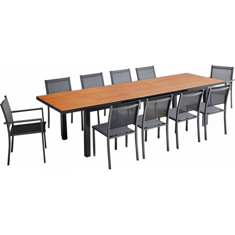 Ensemble table de jardin avec 8 chaises et 2 fauteuils bois