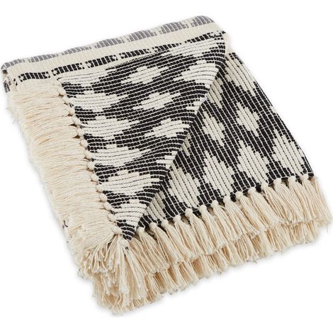 Couvre-lit à Chevrons pour intérieur/extérieur 100% Coton Camping Barbecue plages Couverture Quotidienne – 127 x 152,4 cm, Bleu Nautique (1/5)