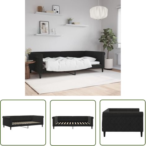 The Living Store Lit de repos sans matelas noir 100x200 cm velours - Canapé Convertible - Lit Invité - Mobilier Salon - Canapé Modulaire - Literie (1/5)