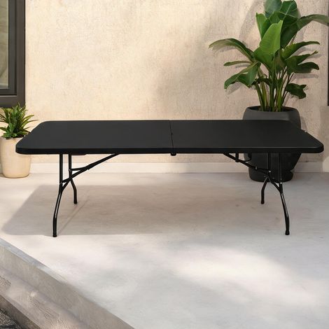 Table pliante noire robuste en plastique haute densité et acier (1/5)