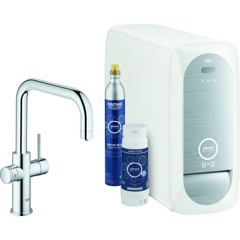 Mitigeur d’évier connecté avec filtration et unité réfrigérante – Bec rotatif 150° – Finition GROHE StarLight – 31456001 (1/6)